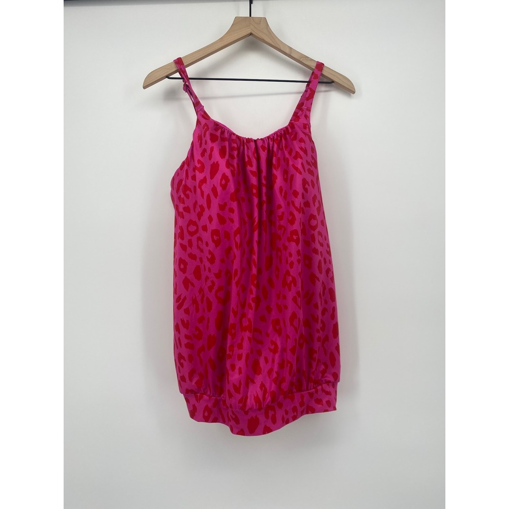 Lane Bryant Tankini Swim Top Blouson Leopard Print Womens 16 Pink Red Adjustable
